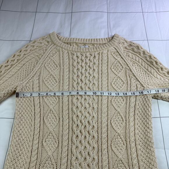 L.L. Bean Sweater Women Small Cream Signature Fisherman Tunic Cable Knit Cotton - Picture 7 of 8